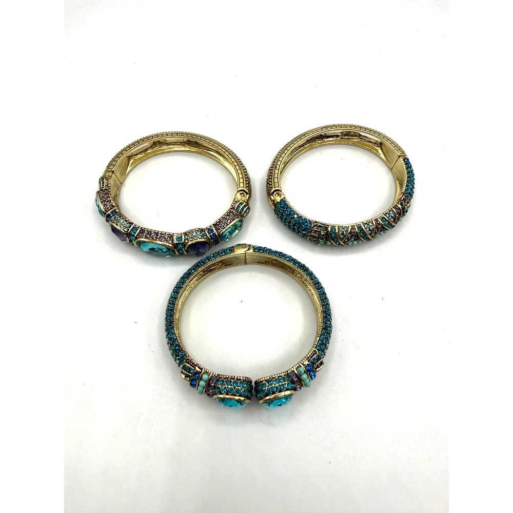 Heidi Daus Triple Play Crystal Bangle Bracelet 3 pc BLUE SZ S/M STUNNING BLUES! - Picture 7 of 12